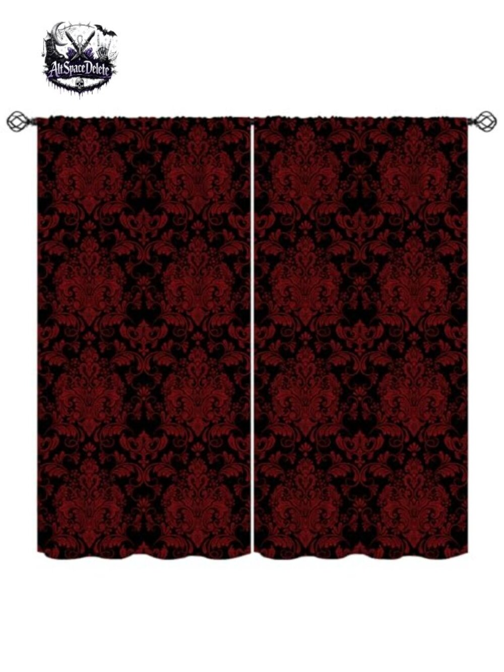 Damask Curtain Set Baroque Floral Gothic Victorian Panels Rod Pocket 42x45